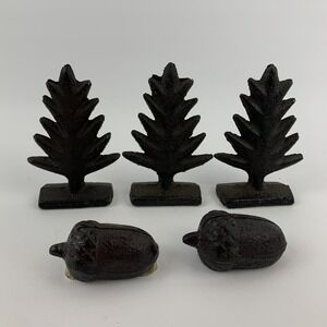 Cast Iron Tree & Acorn Place Card Holders Set of 5 Fall Autumn Nature HomArt